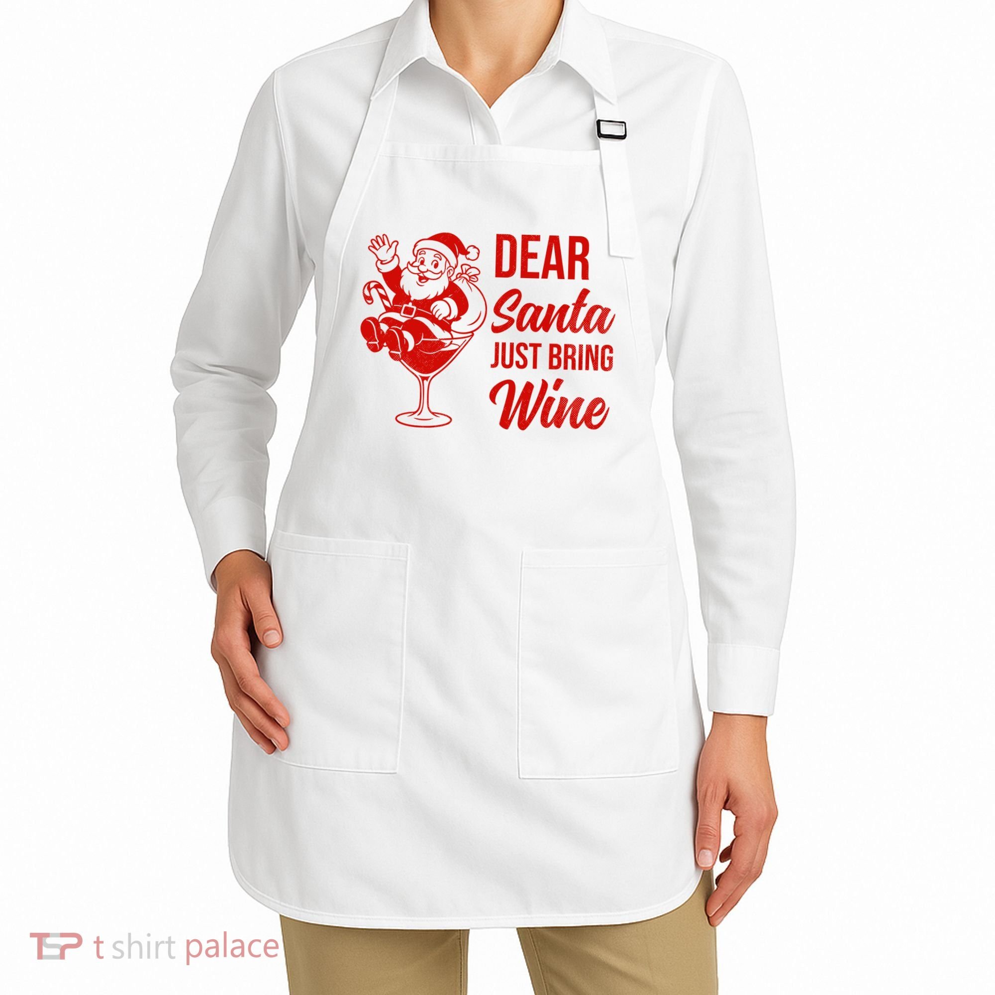 Dear Santa Just Bring Wine Christmas Apron