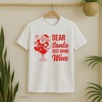 Dear Santa Just Bring Wine Christmas T-Shirt thumb 2
