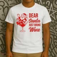 Dear Santa Just Bring Wine Christmas T-Shirt thumb 3