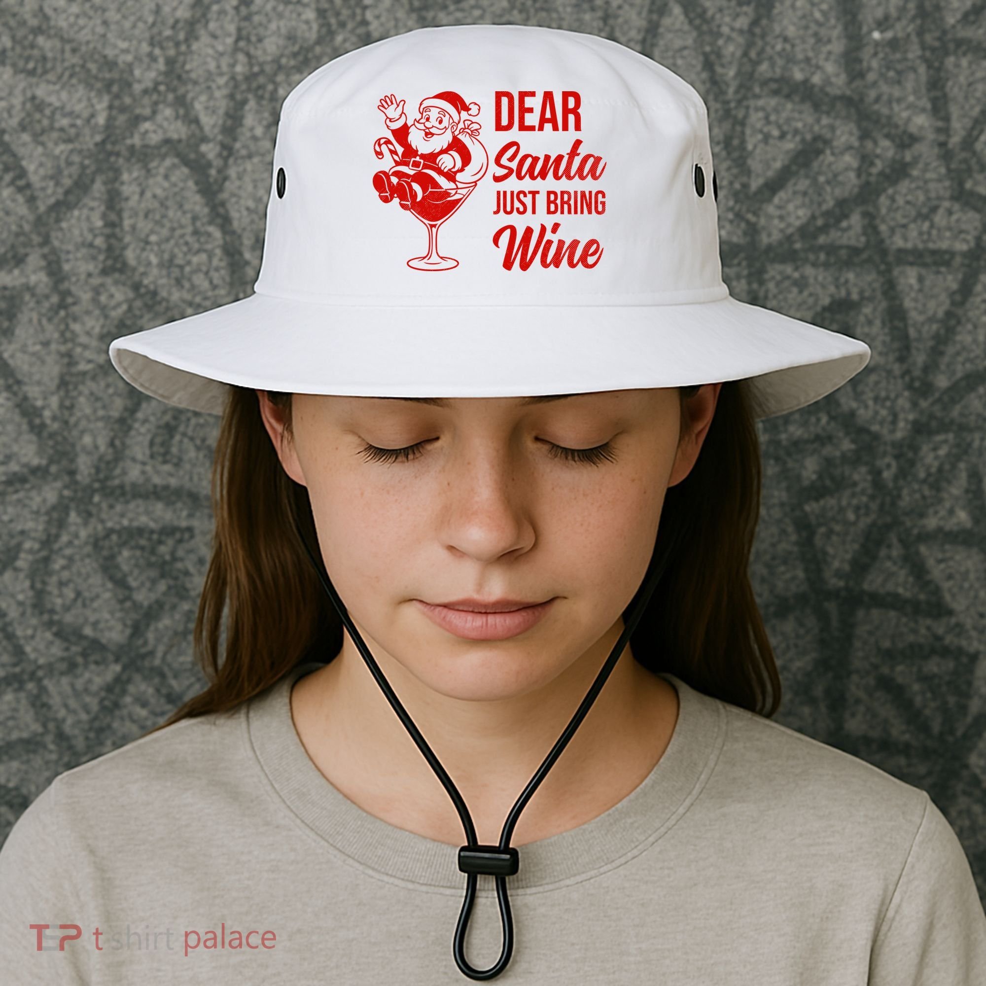 Dear Santa Just Bring Wine Christmas Bucket Hat