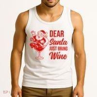 Dear Santa Just Bring Wine Christmas Tank Top thumb 3