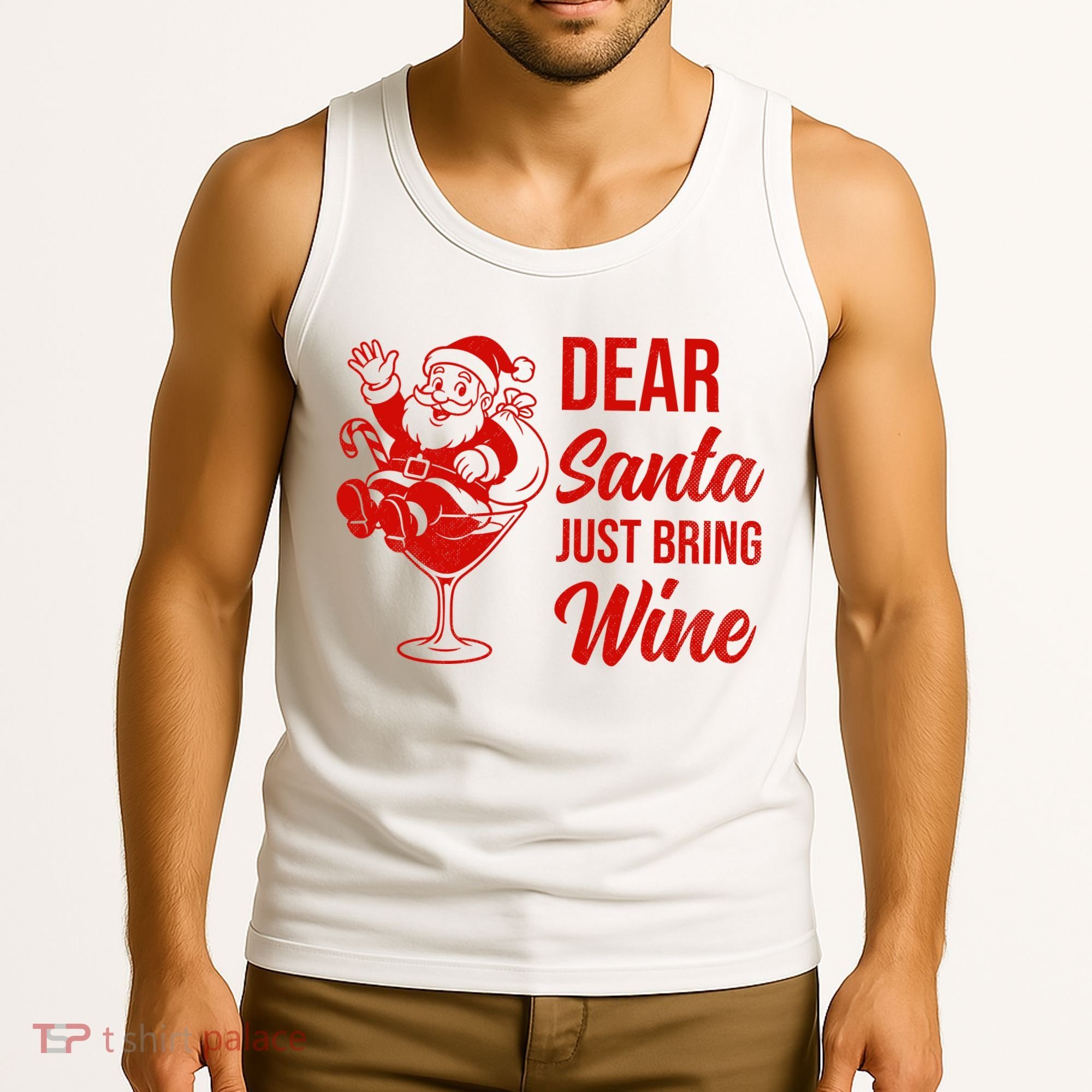 Dear Santa Just Bring Wine Christmas Tank Top