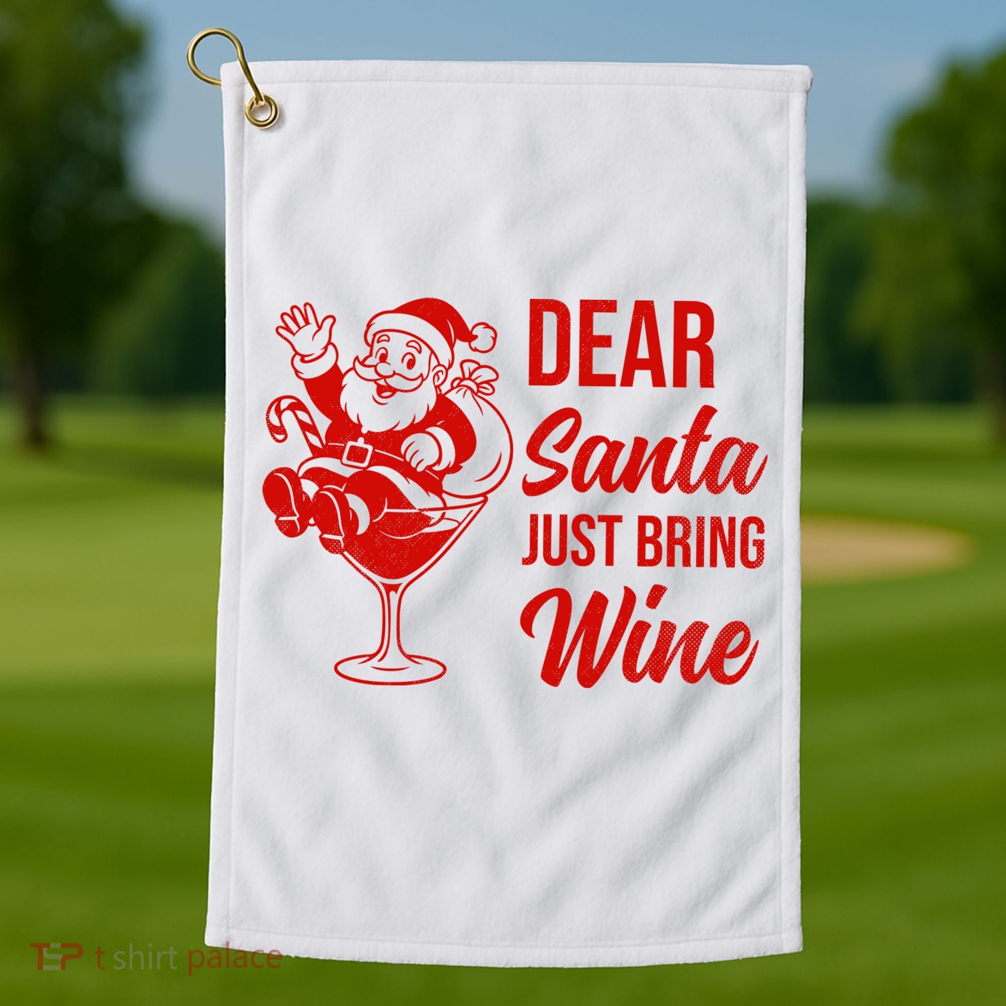 Dear Santa Just Bring Wine Christmas Golf Towel