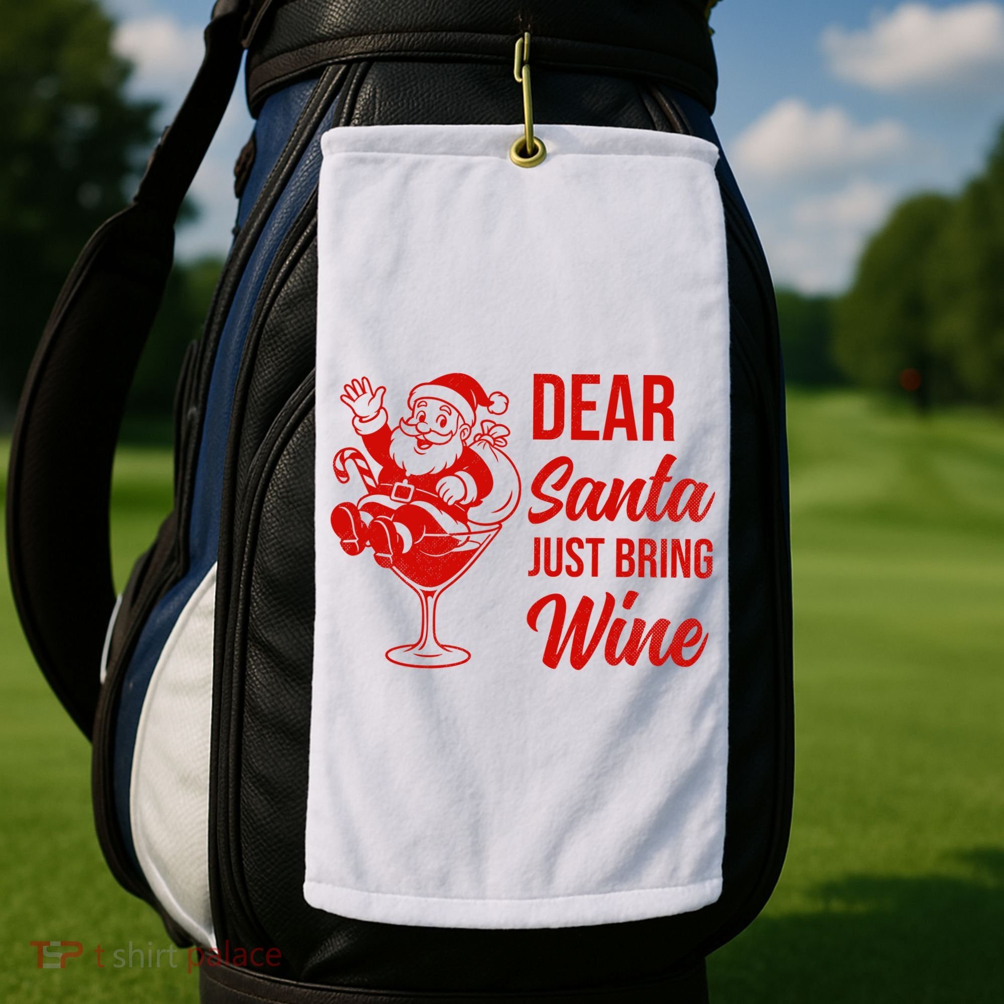Dear Santa Just Bring Wine Christmas Golf Towel