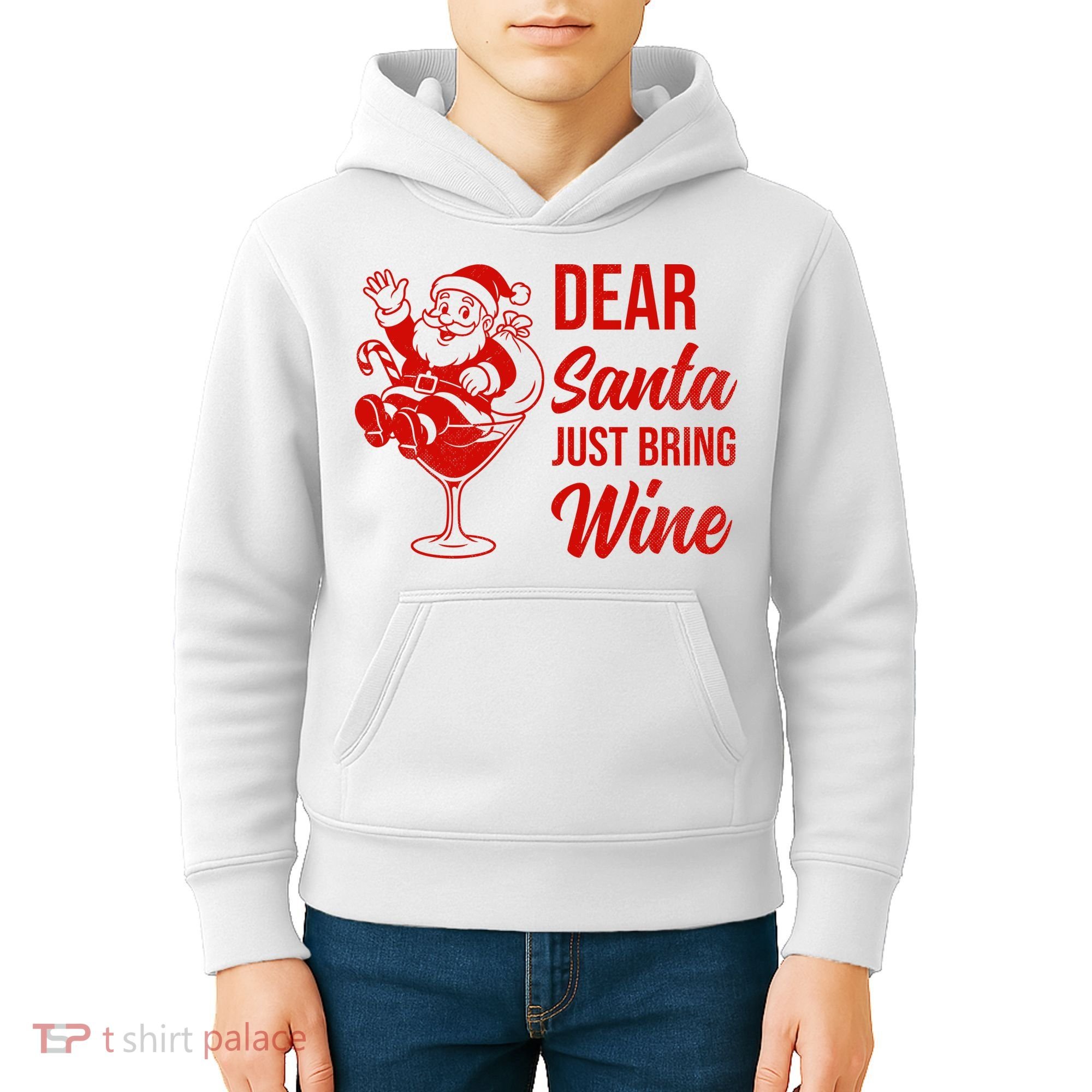 Dear Santa Just Bring Wine Christmas Kids Hoodie