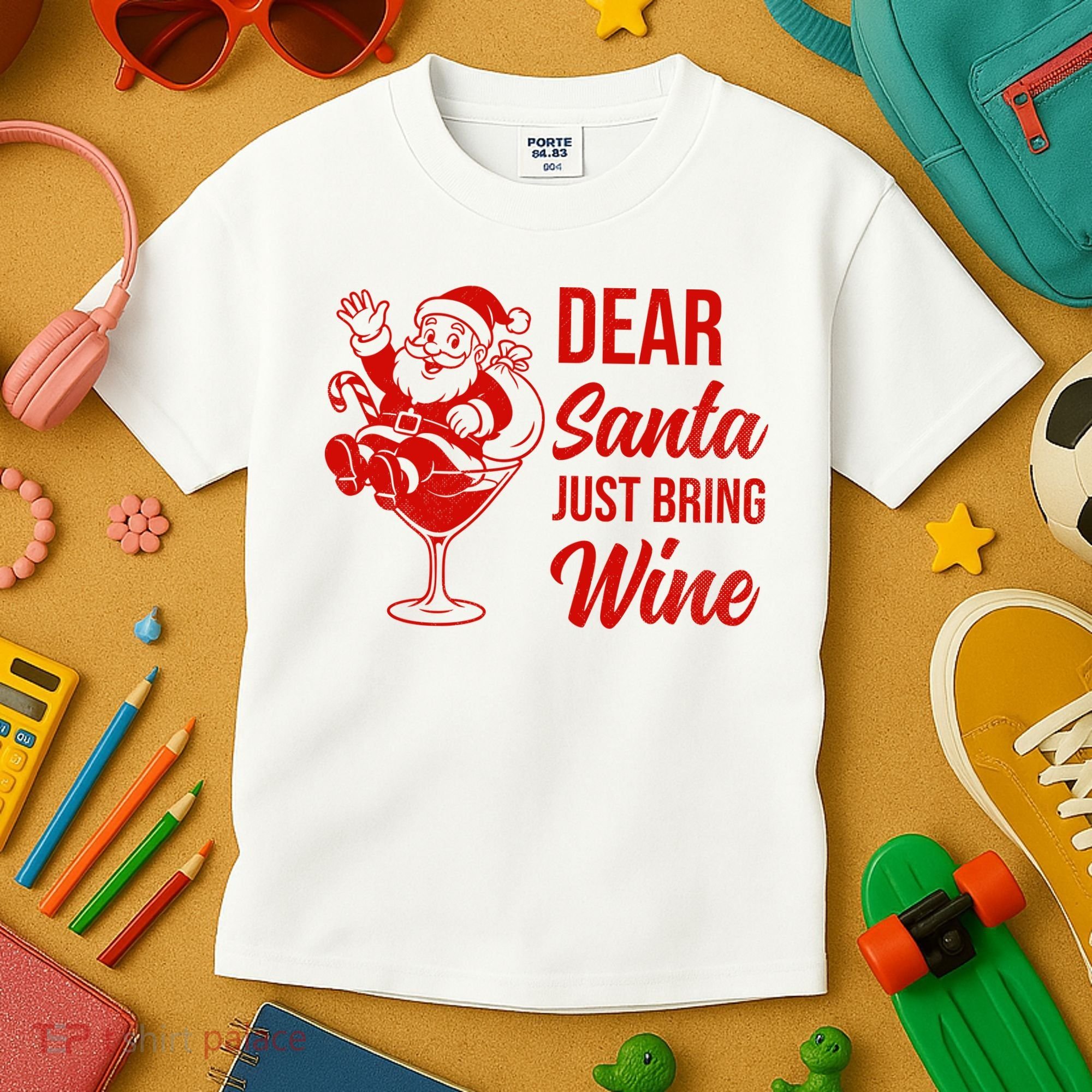 Dear Santa Just Bring Wine Christmas Kids T-Shirt