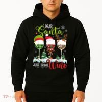Dear Santa Just Bring Wine Funny Christmas Wine Glasses Hoodie thumb 2