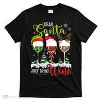 Dear Santa Just Bring Wine Funny Christmas Wine Glasses T-Shirt thumb 0