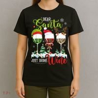 Dear Santa Just Bring Wine Funny Christmas Wine Glasses T-Shirt thumb 4