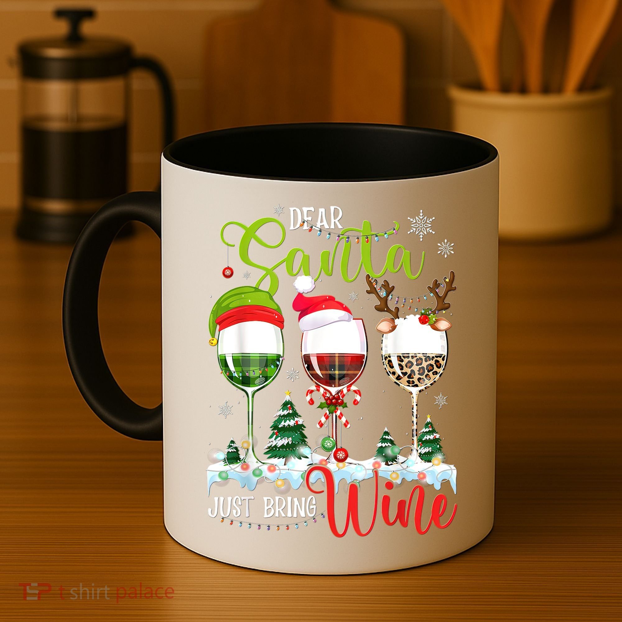Dear Santa Just Bring Wine Funny Christmas Wine Glasses Coffee Mug