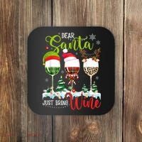 Dear Santa Just Bring Wine Funny Christmas Wine Glasses Coaster thumb 0