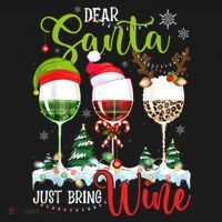 Dear Santa Just Bring Wine Funny Christmas Wine Glasses Women's Hoodie thumb 2