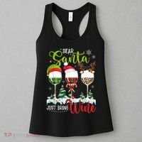 Dear Santa Just Bring Wine Funny Christmas Wine Glasses Women's Tank Top thumb 3