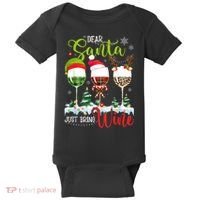 Dear Santa Just Bring Wine Funny Christmas Wine Glasses Baby Bodysuit thumb 0