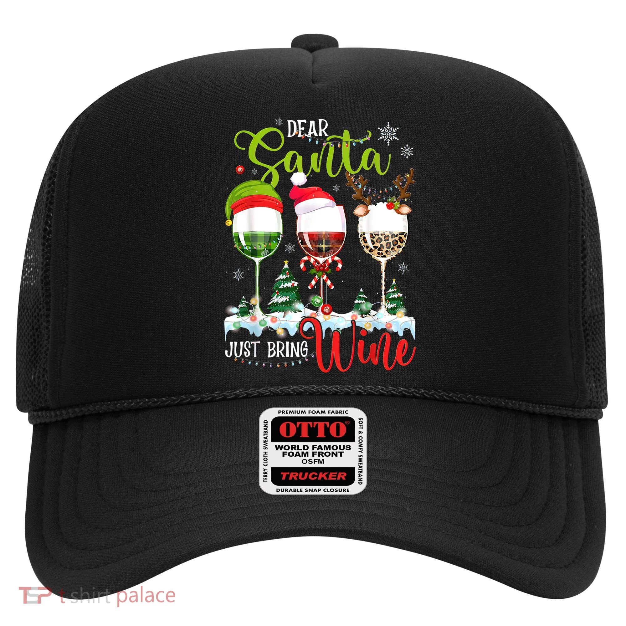 Dear Santa Just Bring Wine Funny Christmas Wine Glasses Hat