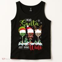 Dear Santa Just Bring Wine Funny Christmas Wine Glasses Tank Top thumb 2