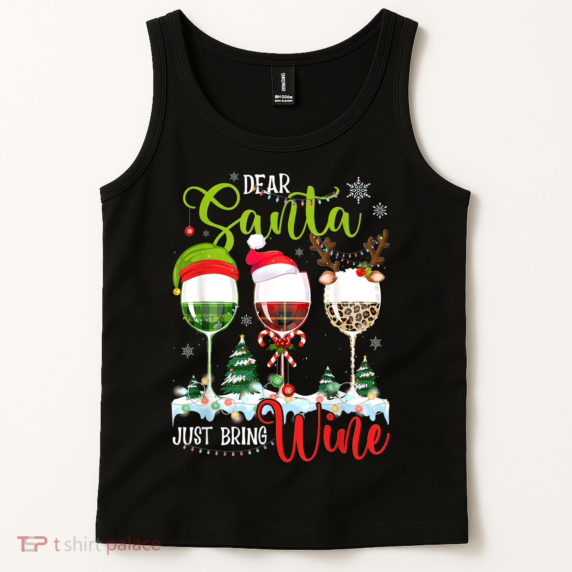 Dear Santa Just Bring Wine Funny Christmas Wine Glasses Tank Top