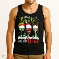 Dear Santa Just Bring Wine Funny Christmas Wine Glasses Tank Top thumb 3