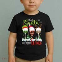 Dear Santa Just Bring Wine Funny Christmas Wine Glasses Toddler T-Shirt thumb 2