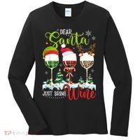 Dear Santa Just Bring Wine Funny Christmas Wine Glasses Women's Long Sleeve Shirt thumb 0