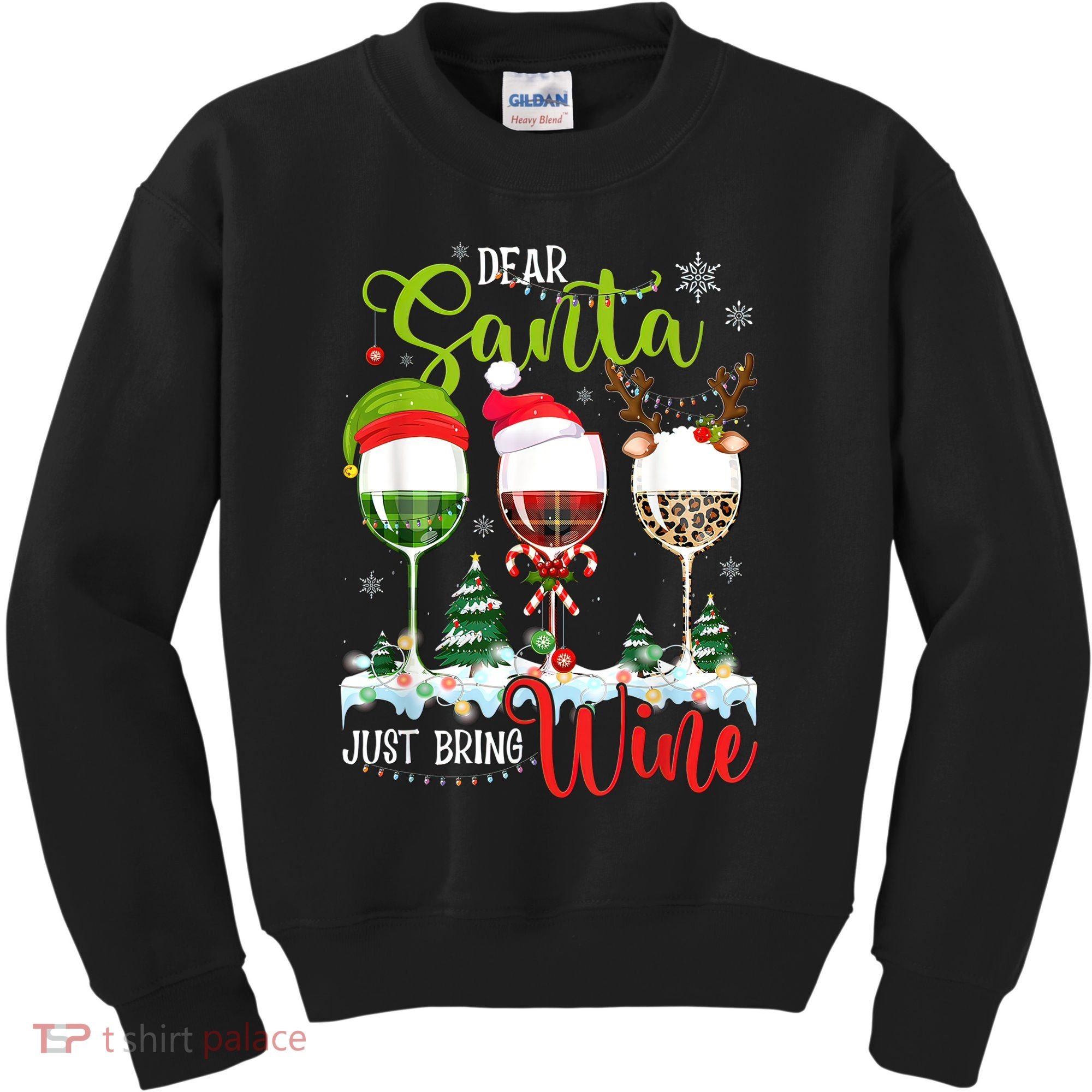 Dear Santa Just Bring Wine Funny Christmas Wine Glasses Kids Sweatshirt
