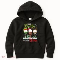 Dear Santa Just Bring Wine Funny Christmas Wine Glasses Kids Hoodie thumb 0