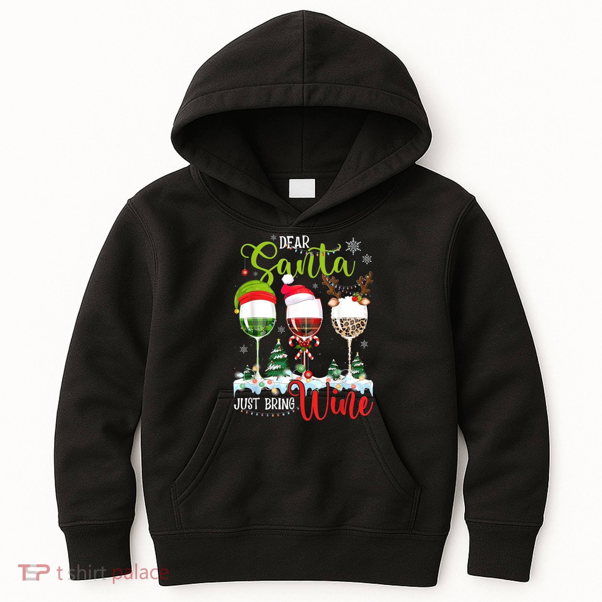 Dear Santa Just Bring Wine Funny Christmas Wine Glasses Kids Hoodie