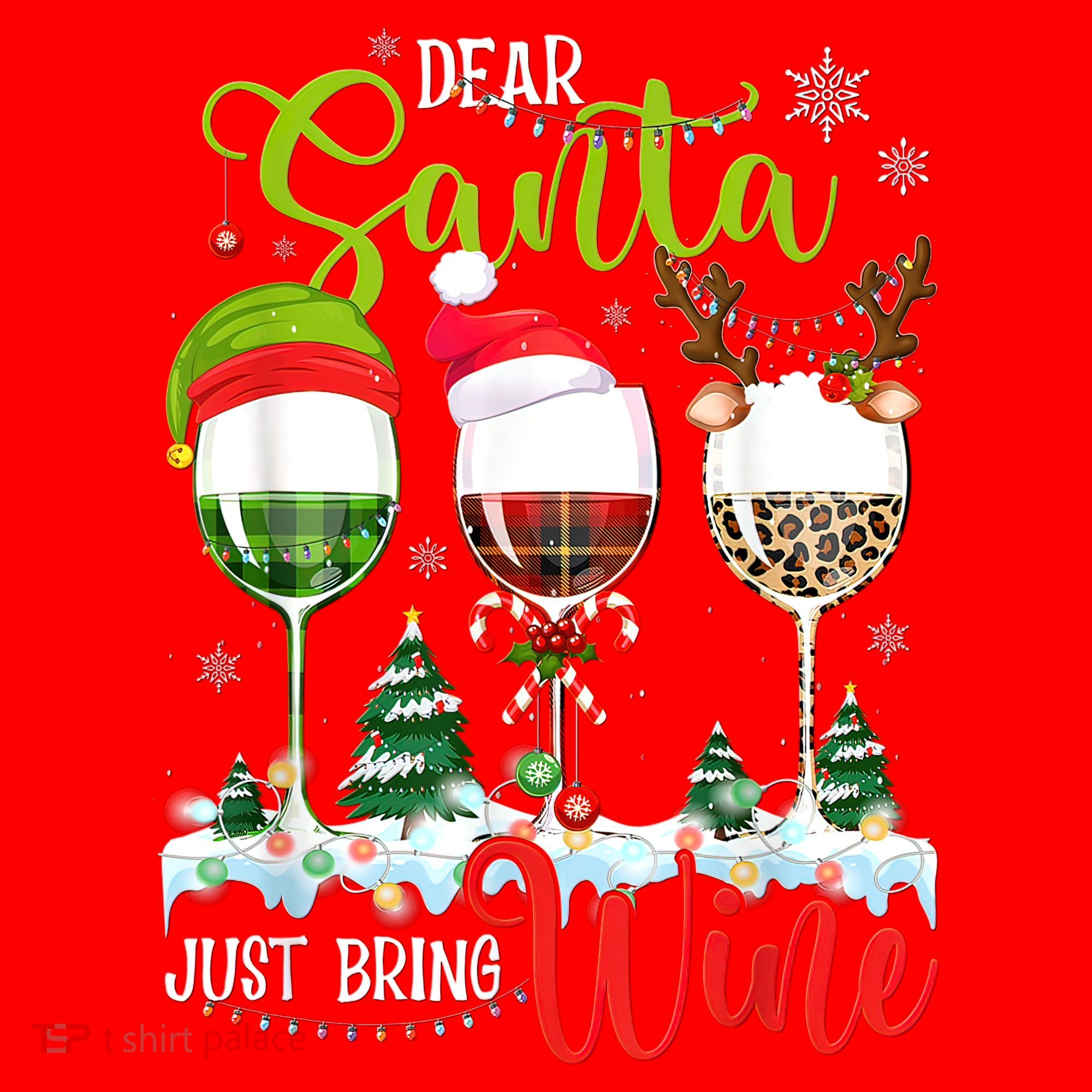Dear Santa Just Bring Wine Funny Christmas Wine Glasses Santa Hat