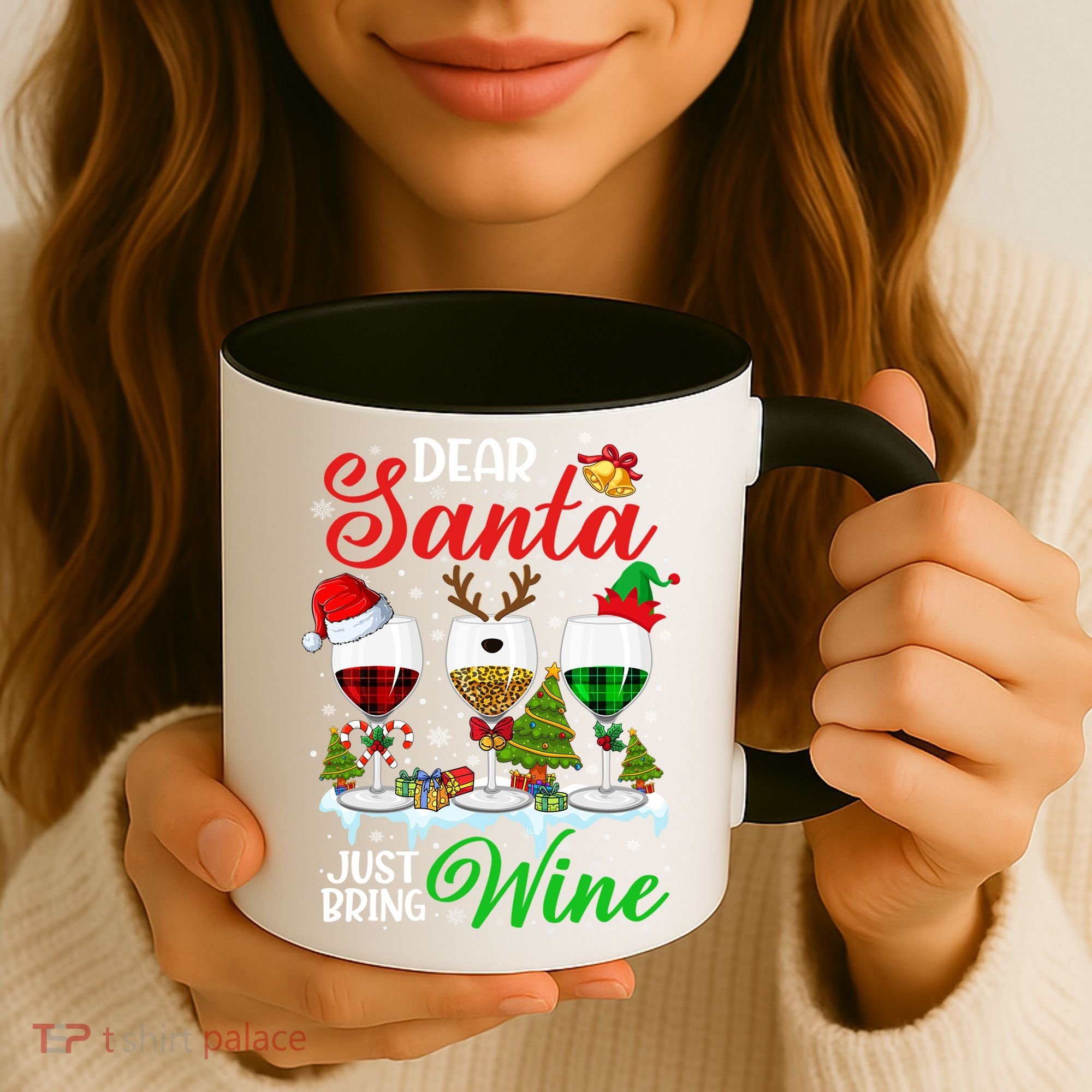 Dear Santa Just Bring Wine Funny Christmas Wine Glasses Gift Coffee Mug