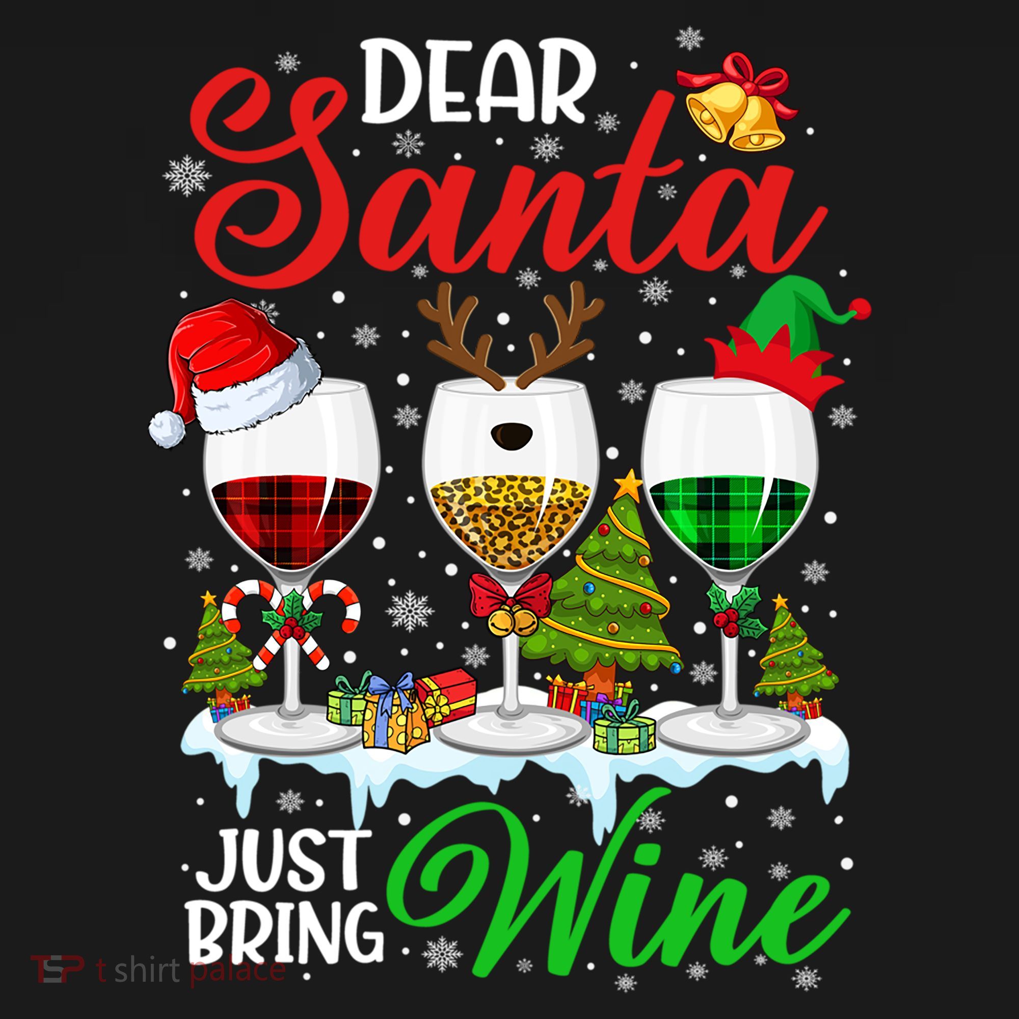 Dear Santa Just Bring Wine Funny Christmas Wine Glasses Gift Ornament