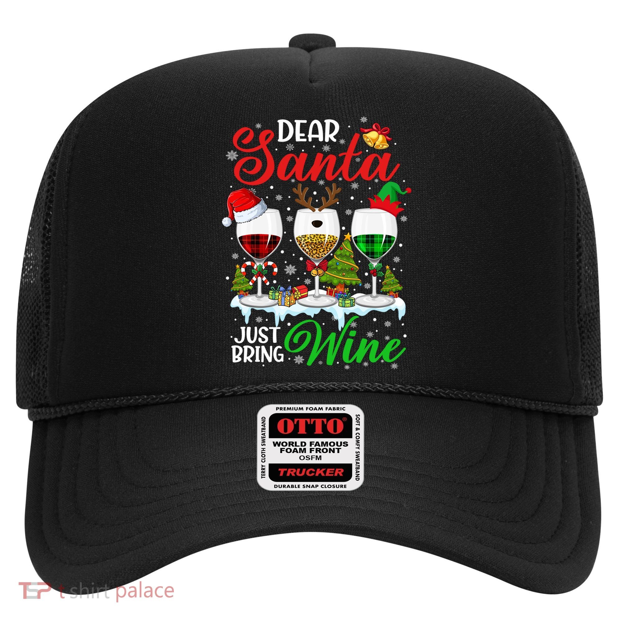 Dear Santa Just Bring Wine Funny Christmas Wine Glasses Gift Hat