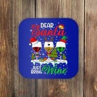 Dear Santa Just Bring Wine Funny Christmas Wine Glasses Gift Coaster thumb 0