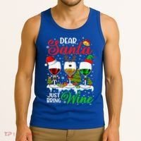 Dear Santa Just Bring Wine Funny Christmas Wine Glasses Gift Tank Top thumb 3