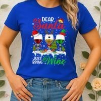 Dear Santa Just Bring Wine Funny Christmas Wine Glasses Gift Women's T-Shirt thumb 2