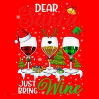 Dear Santa Just Bring Wine Funny Christmas Wine Glasses Gift Santa Hat thumb 1