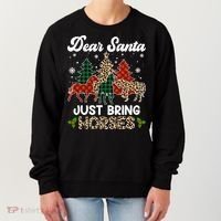 Dear Santa Just Bring Horses ELF Santa Leopard Christmas Women's Sweatshirt thumb 0