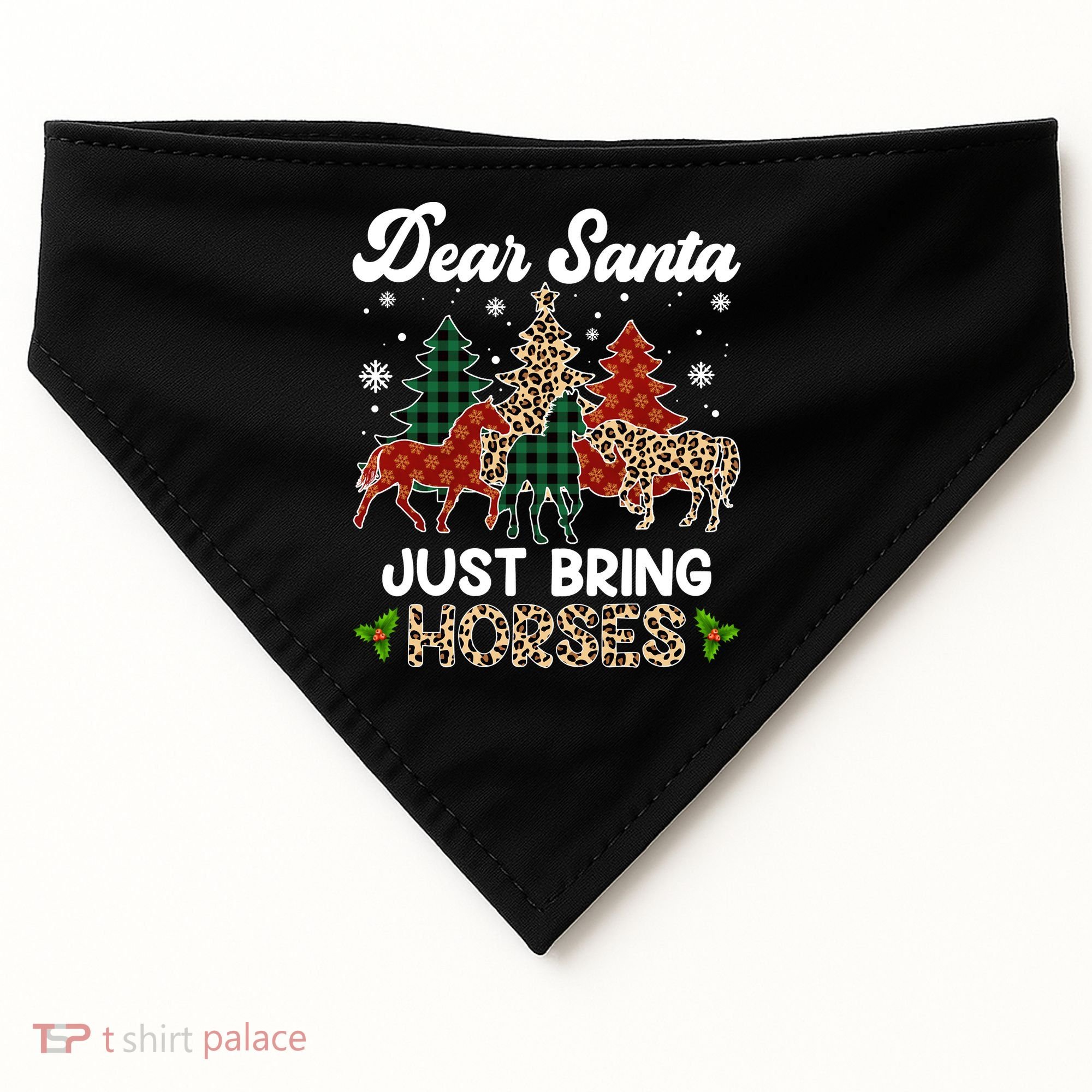 Dear Santa Just Bring Horses ELF Santa Leopard Christmas USA-Made Doggie Bandana