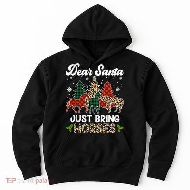 Dear Santa Just Bring Horses ELF Santa Leopard Christmas Hoodie