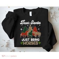 Dear Santa Just Bring Horses ELF Santa Leopard Christmas Sweatshirt thumb 2