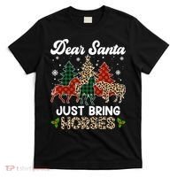 Dear Santa Just Bring Horses ELF Santa Leopard Christmas T-Shirt thumb 0