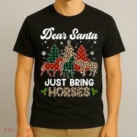 Dear Santa Just Bring Horses ELF Santa Leopard Christmas T-Shirt thumb 3