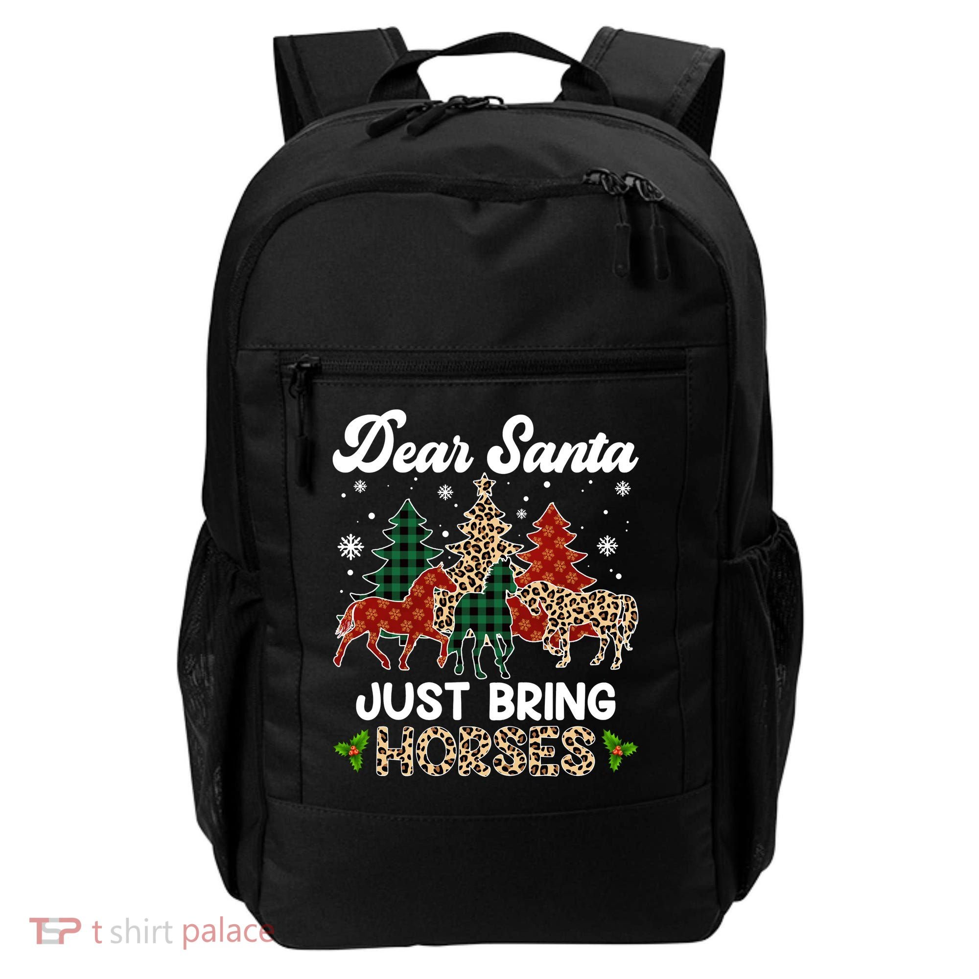 Dear Santa Just Bring Horses ELF Santa Leopard Christmas Backpack