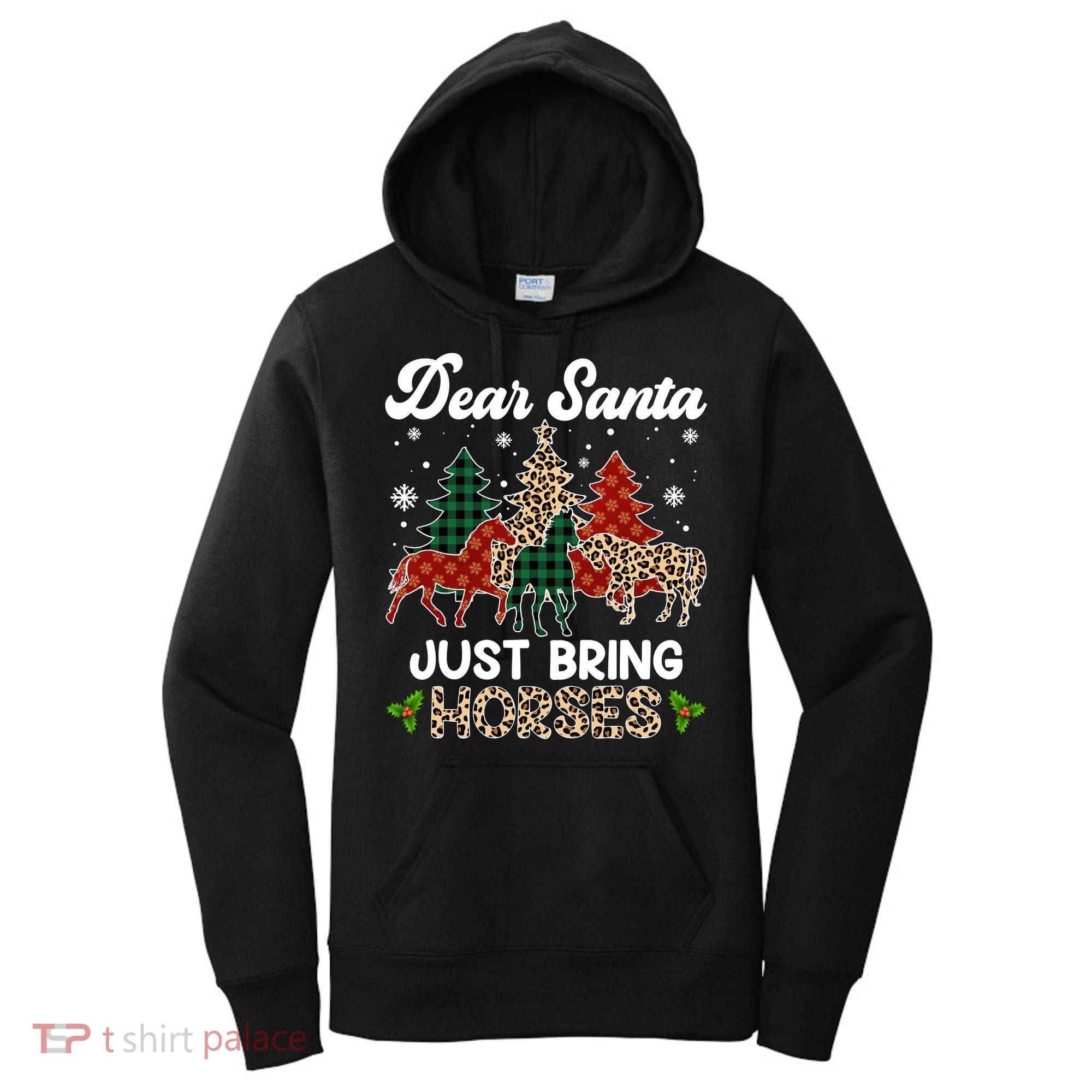 Dear Santa Just Bring Horses ELF Santa Leopard Christmas Women's Hoodie