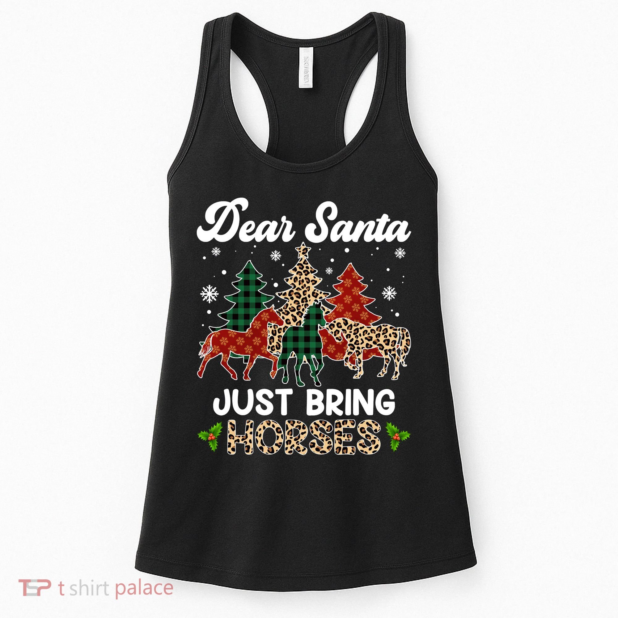 Dear Santa Just Bring Horses ELF Santa Leopard Christmas Women's Tank Top