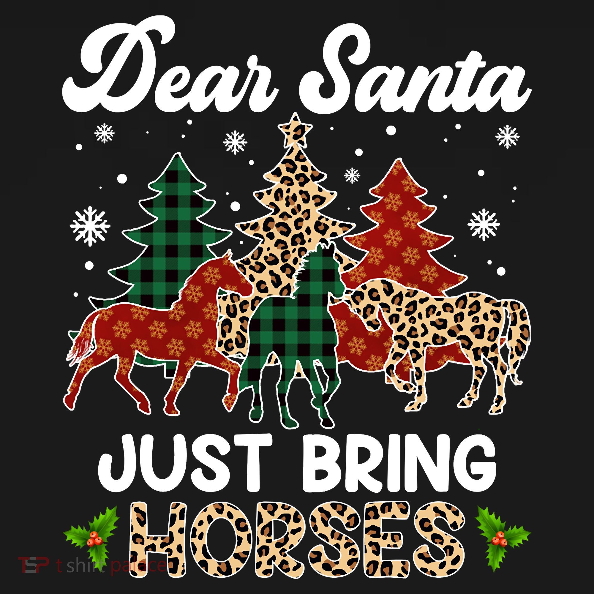 Dear Santa Just Bring Horses ELF Santa Leopard Christmas Women's Tank Top