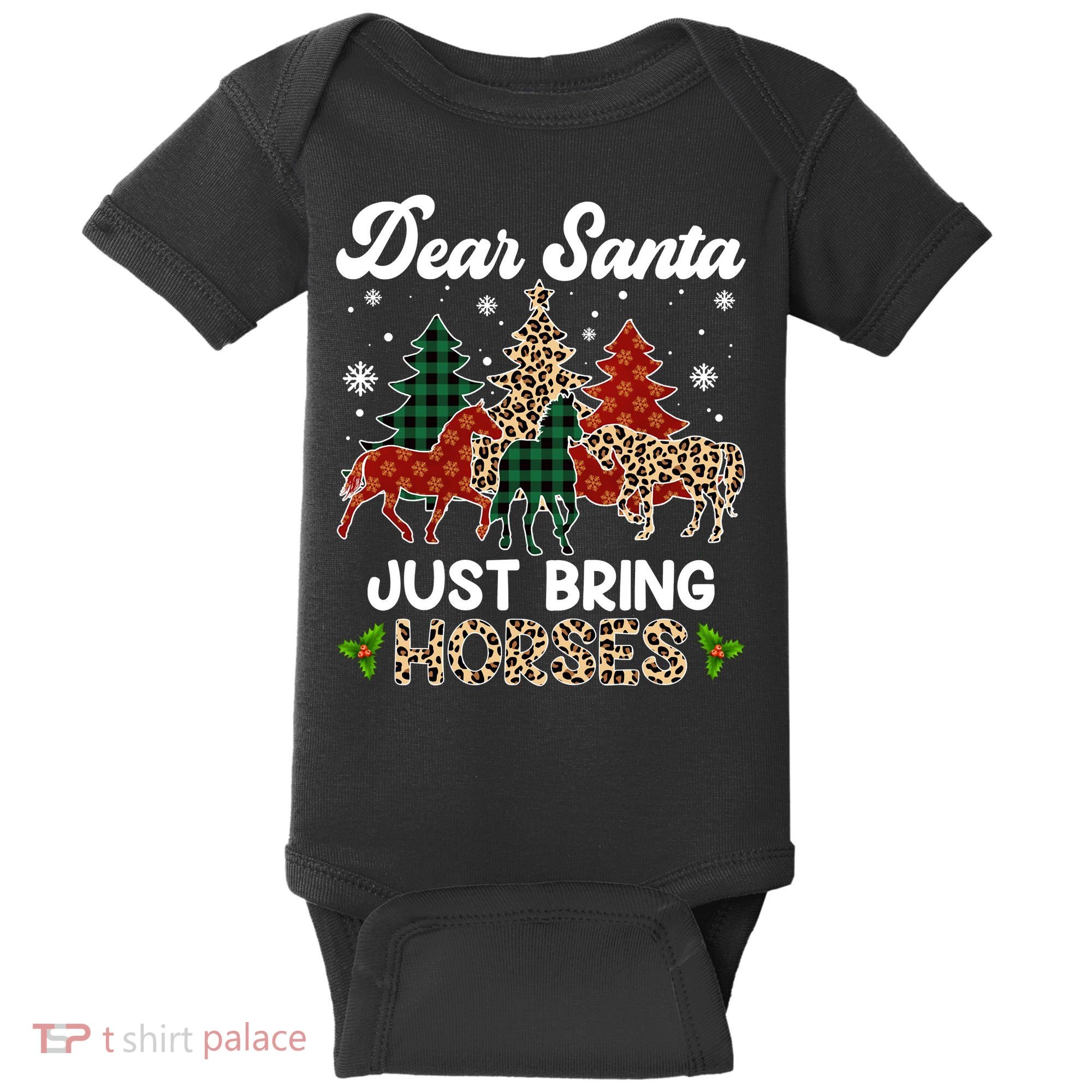 Dear Santa Just Bring Horses ELF Santa Leopard Christmas Baby Bodysuit