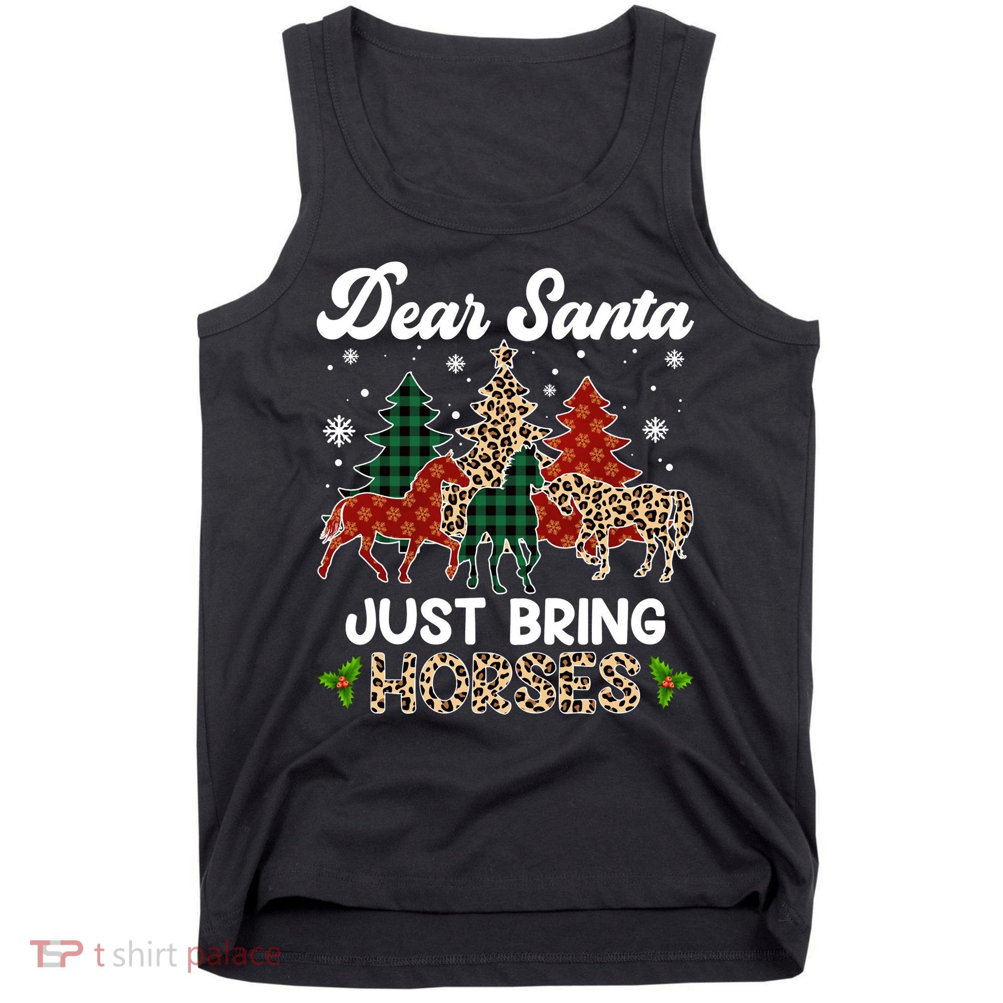 Dear Santa Just Bring Horses ELF Santa Leopard Christmas Tank Top