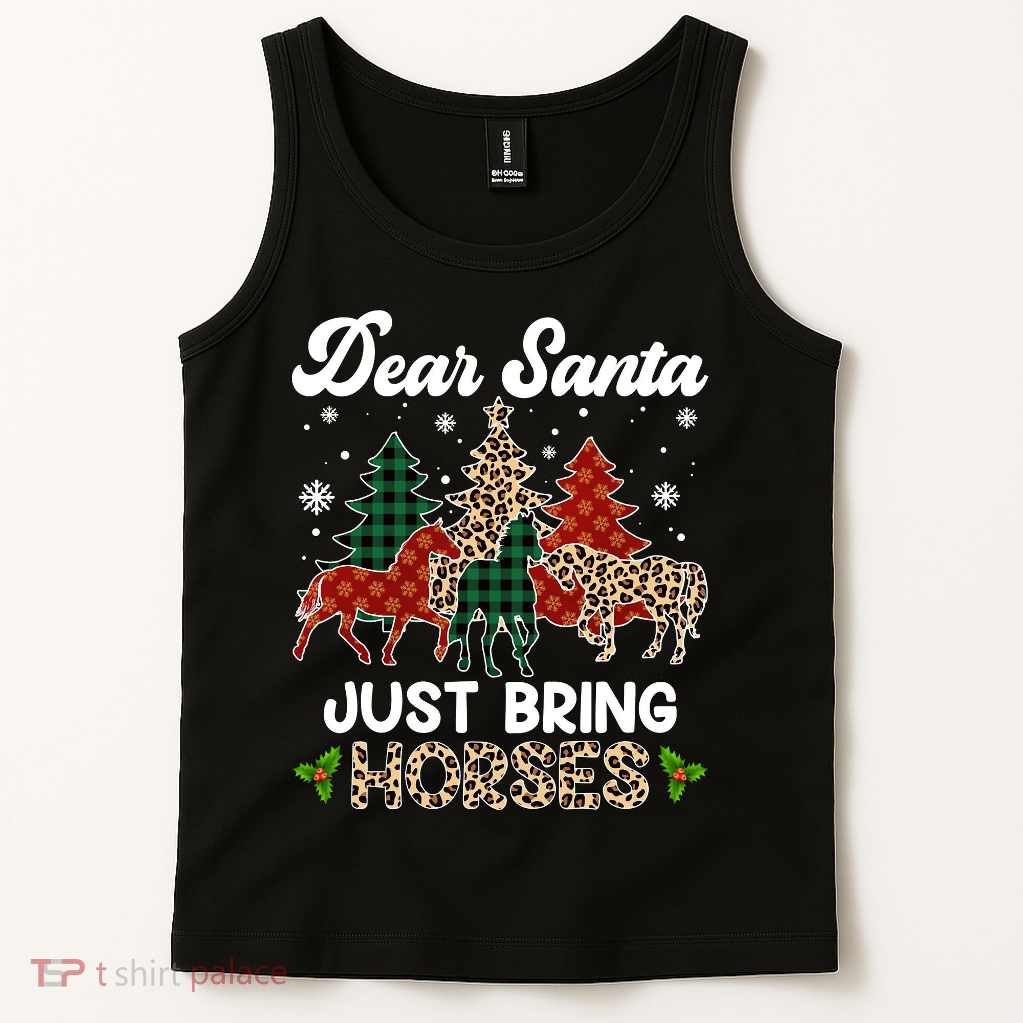 Dear Santa Just Bring Horses ELF Santa Leopard Christmas Tank Top