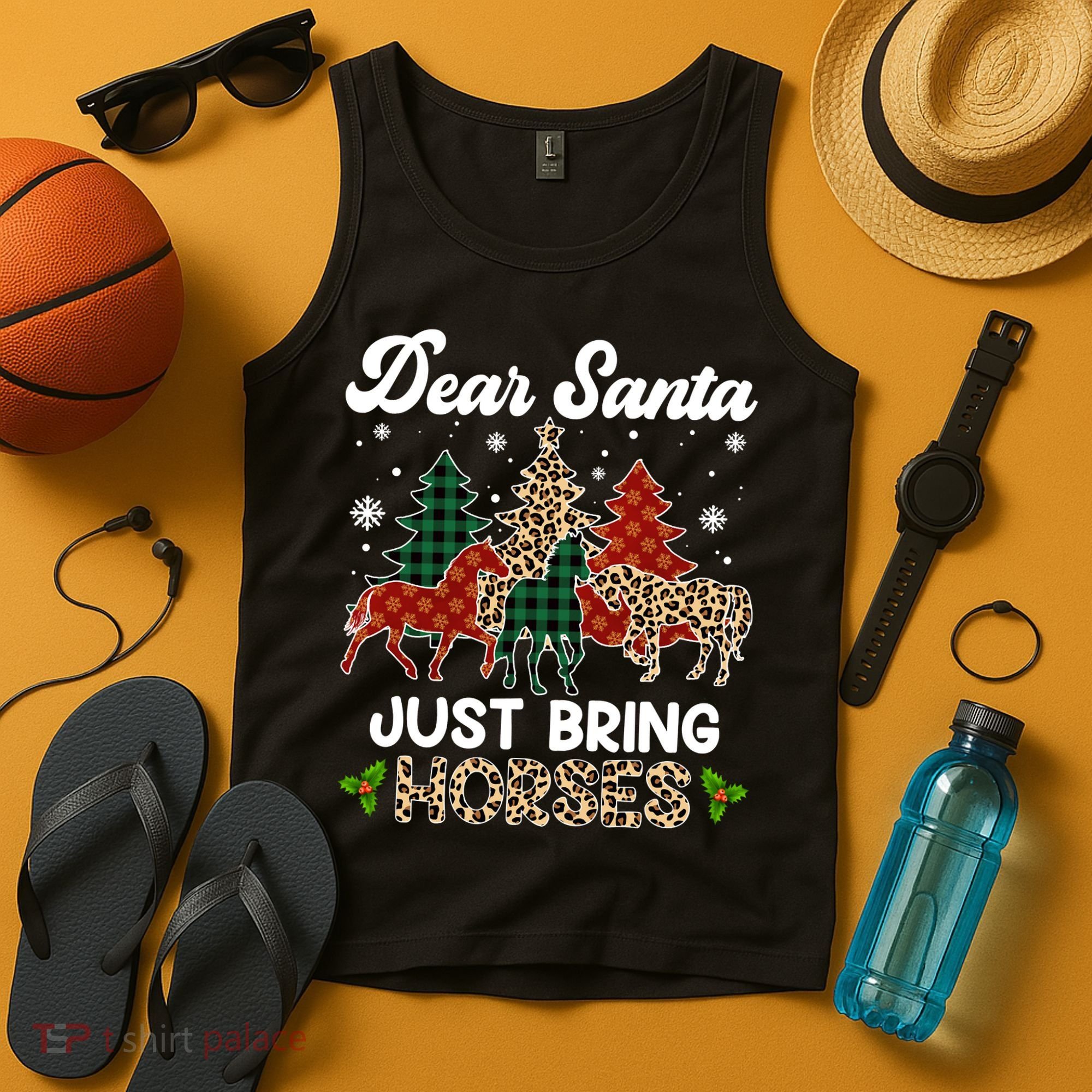 Dear Santa Just Bring Horses ELF Santa Leopard Christmas Tank Top