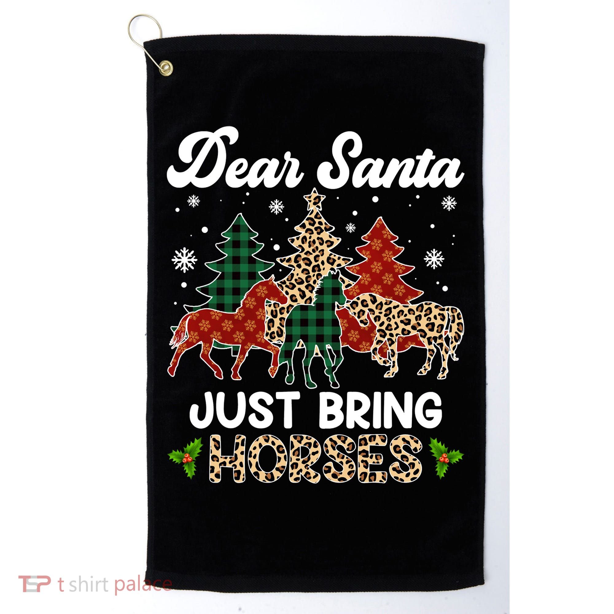 Dear Santa Just Bring Horses ELF Santa Leopard Christmas Golf Towel